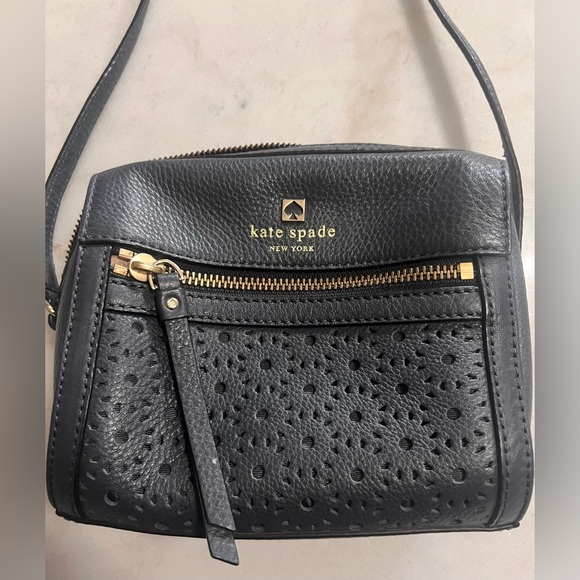 Kate Spade Black Perforated Leather Mini Crossbody Bag - Picture 2 of 8